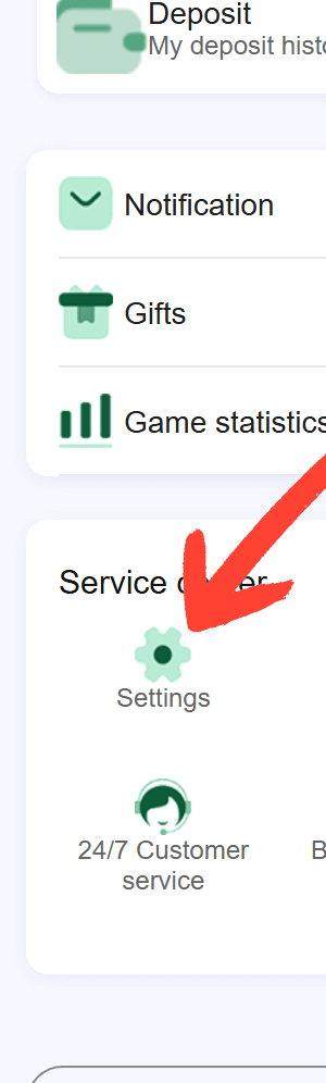 BG678 Game account service area highlighting Settings