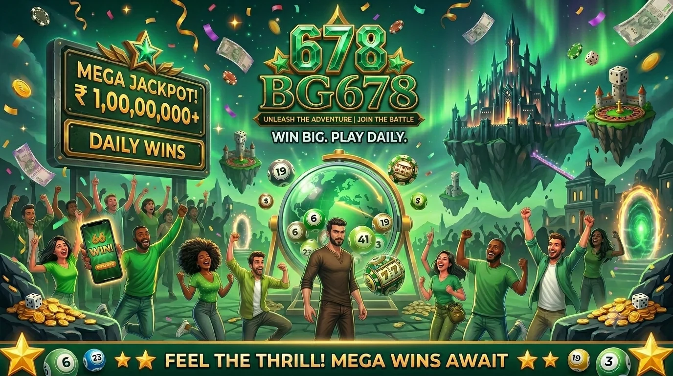 BG678 game artwork with green lottery theme and arcade characters